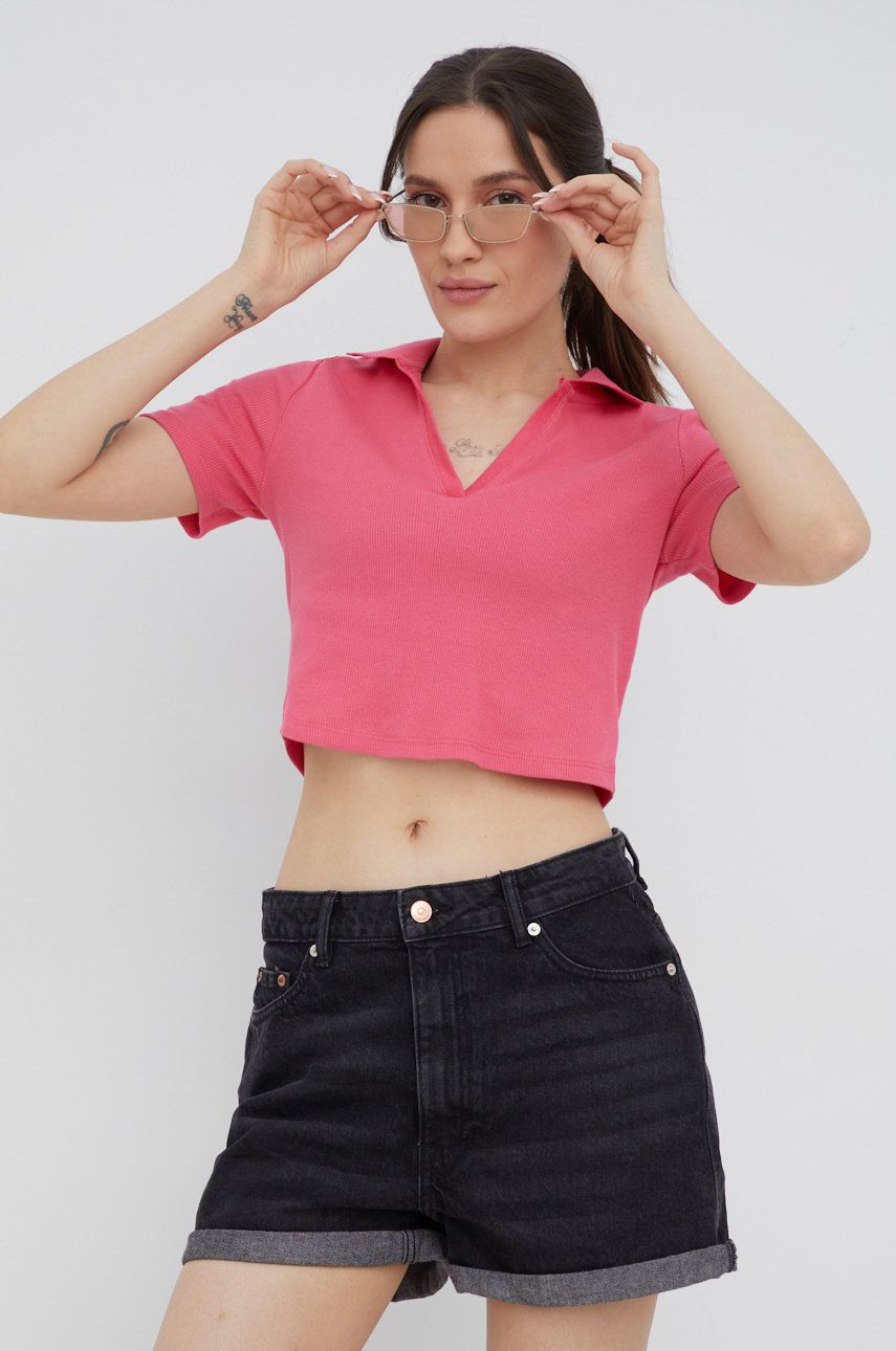 Polo tričko Brave Soul růžová barva, s límečkem - růžová -  95% Bavlna