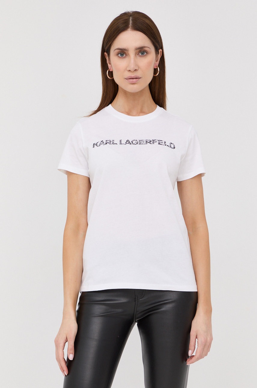 

Памучна тениска Karl Lagerfeld в бяло, Бял