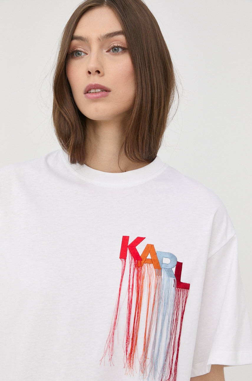 

Памучна тениска Karl Lagerfeld в бяло, Бял