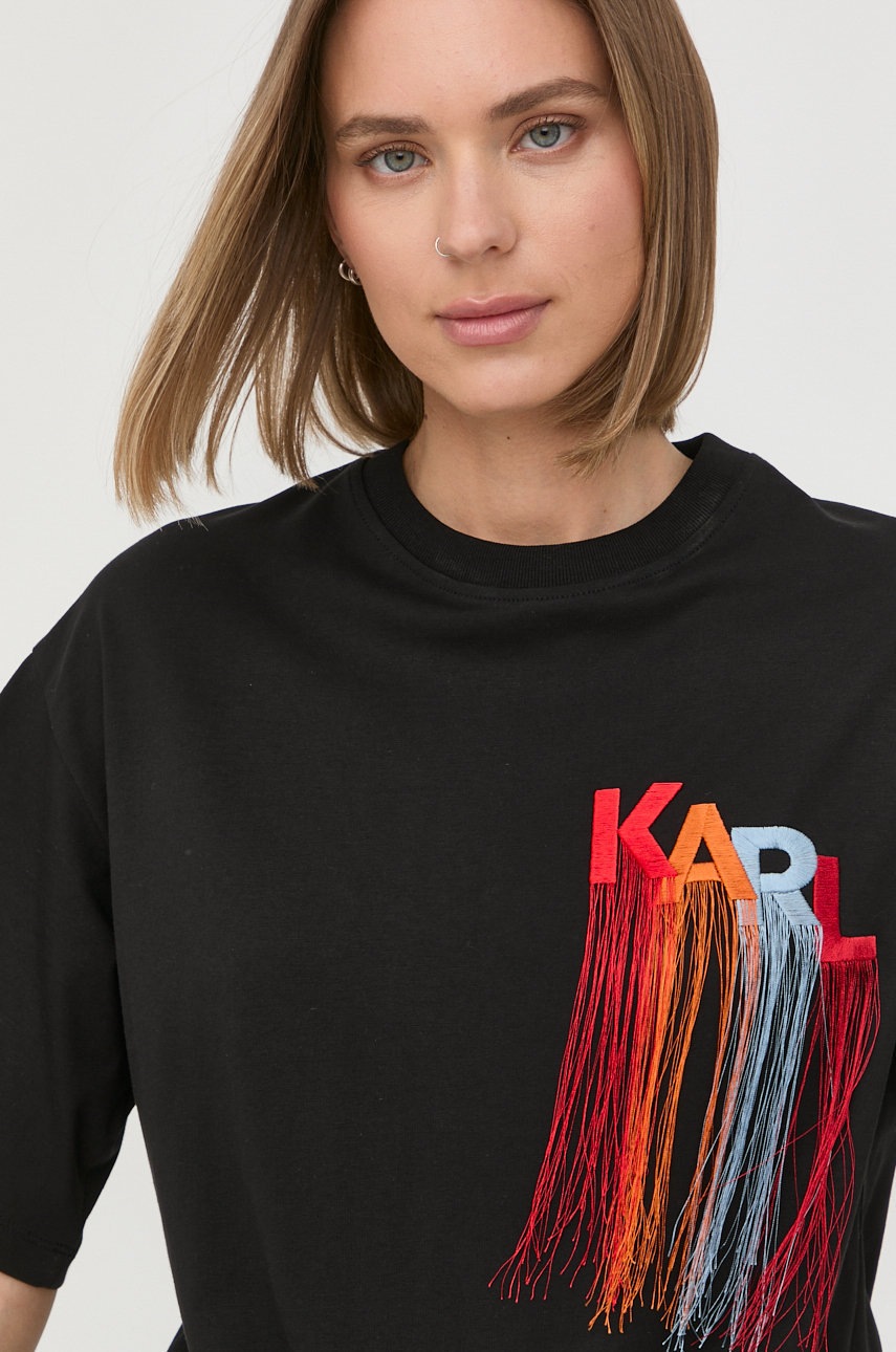 

Памучна тениска Karl Lagerfeld в черно, Черен