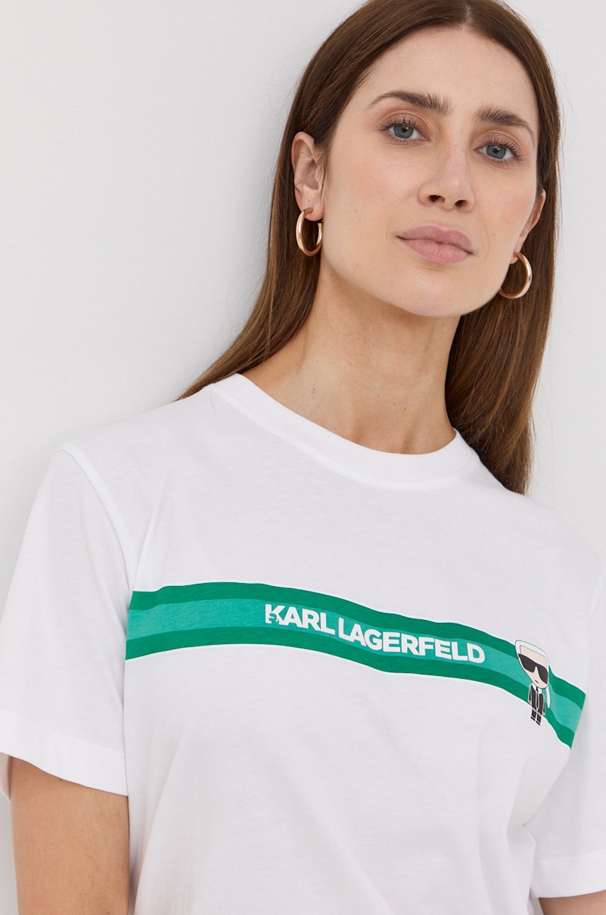 

Памучна тениска Karl Lagerfeld в бяло, Бял