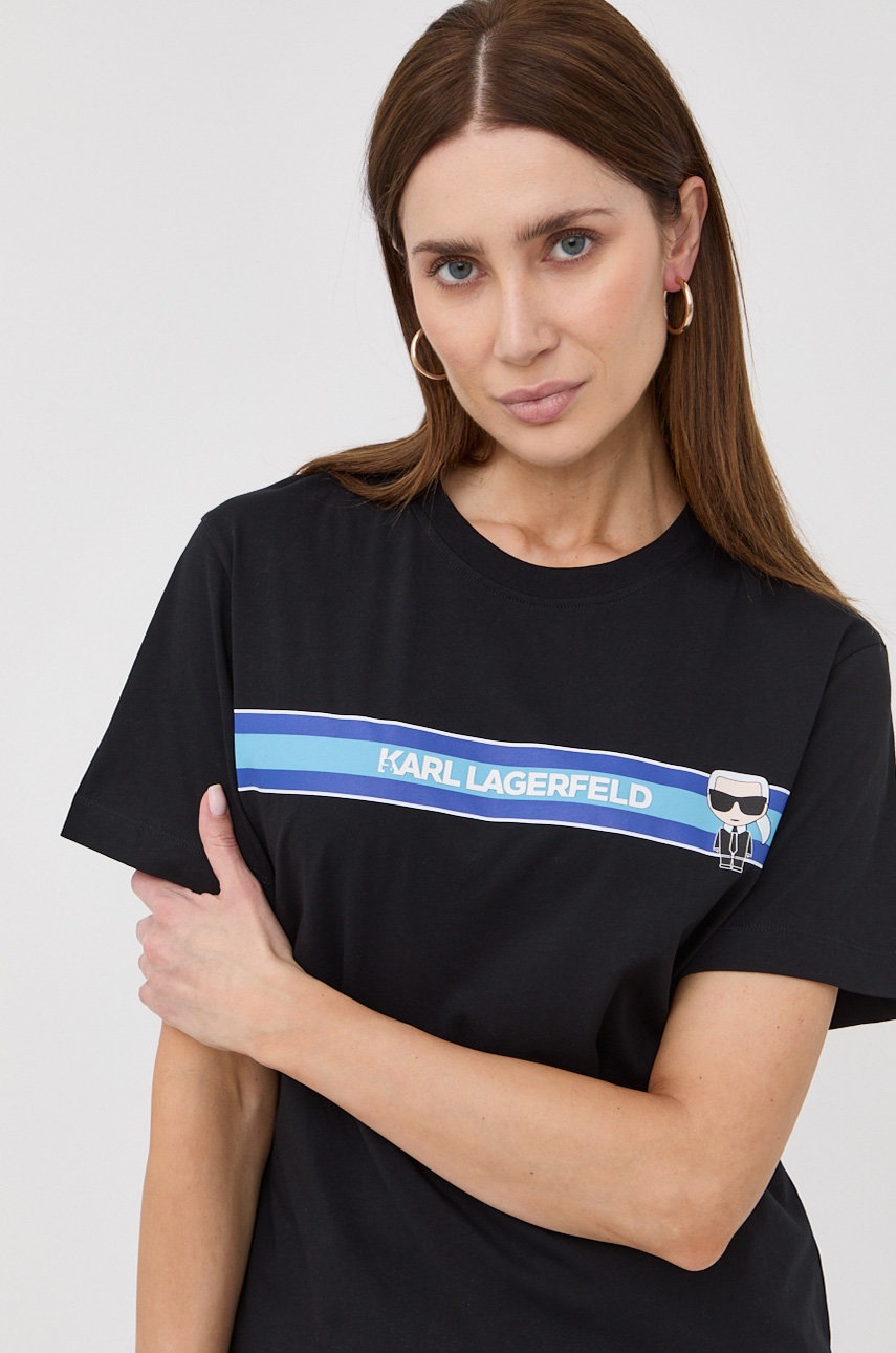 

Памучна тениска Karl Lagerfeld в черно, Черен