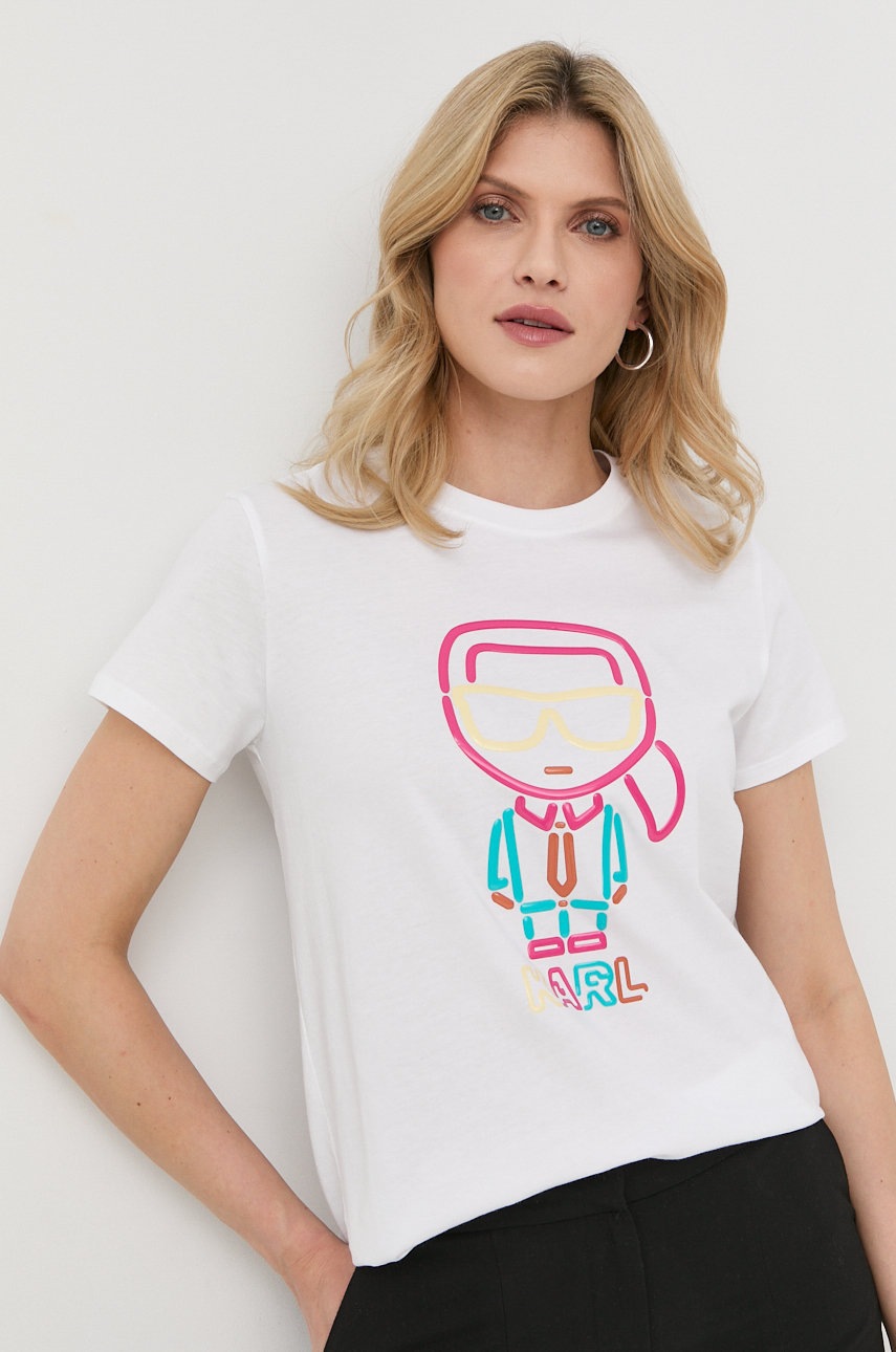 

Памучна тениска Karl Lagerfeld в бяло, Бял