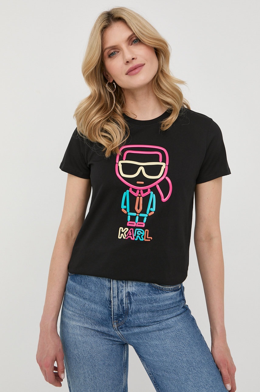 

Памучна тениска Karl Lagerfeld в черно, Черен