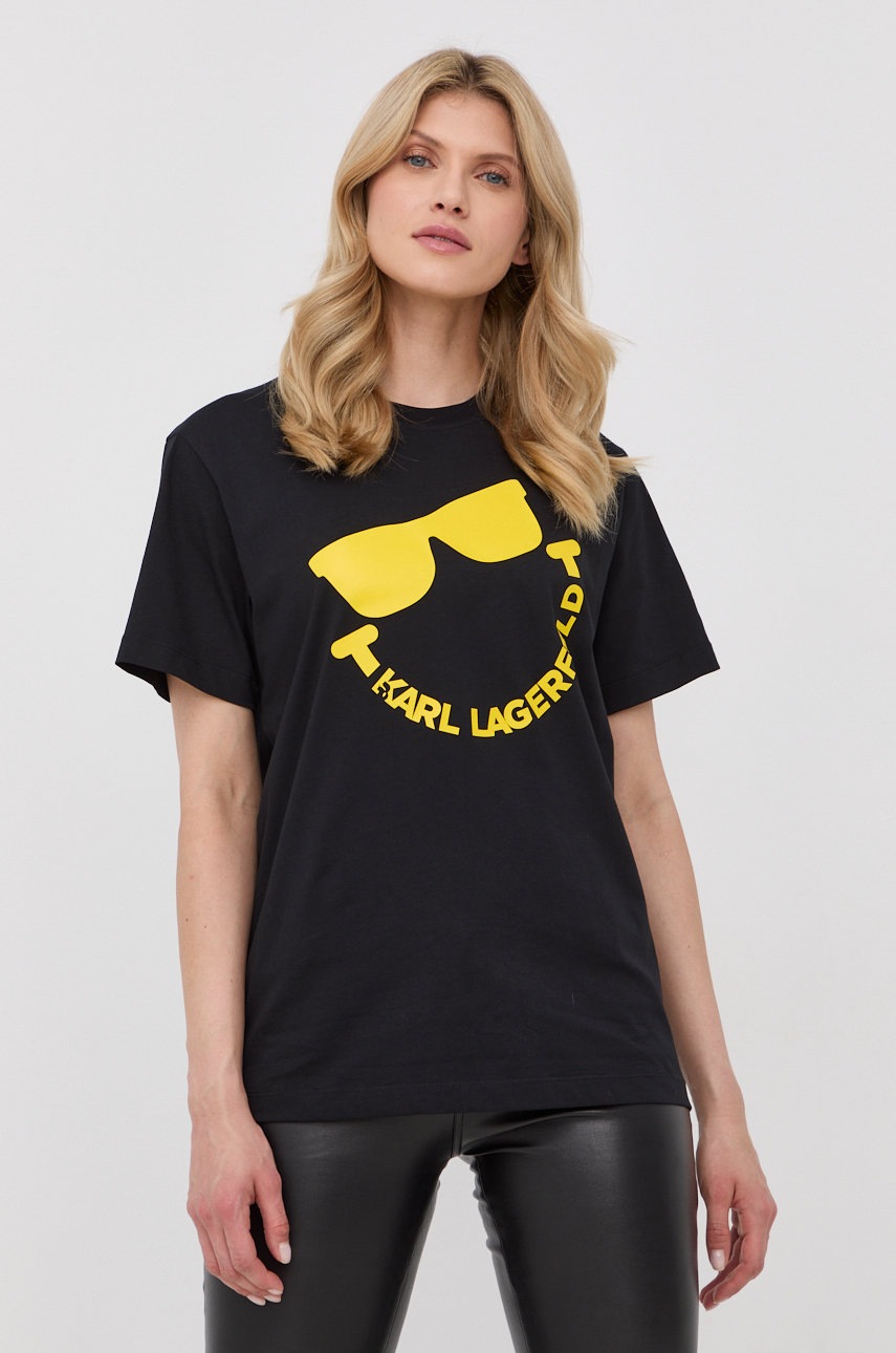 

Памучна тениска Karl Lagerfeld в черно, Черен