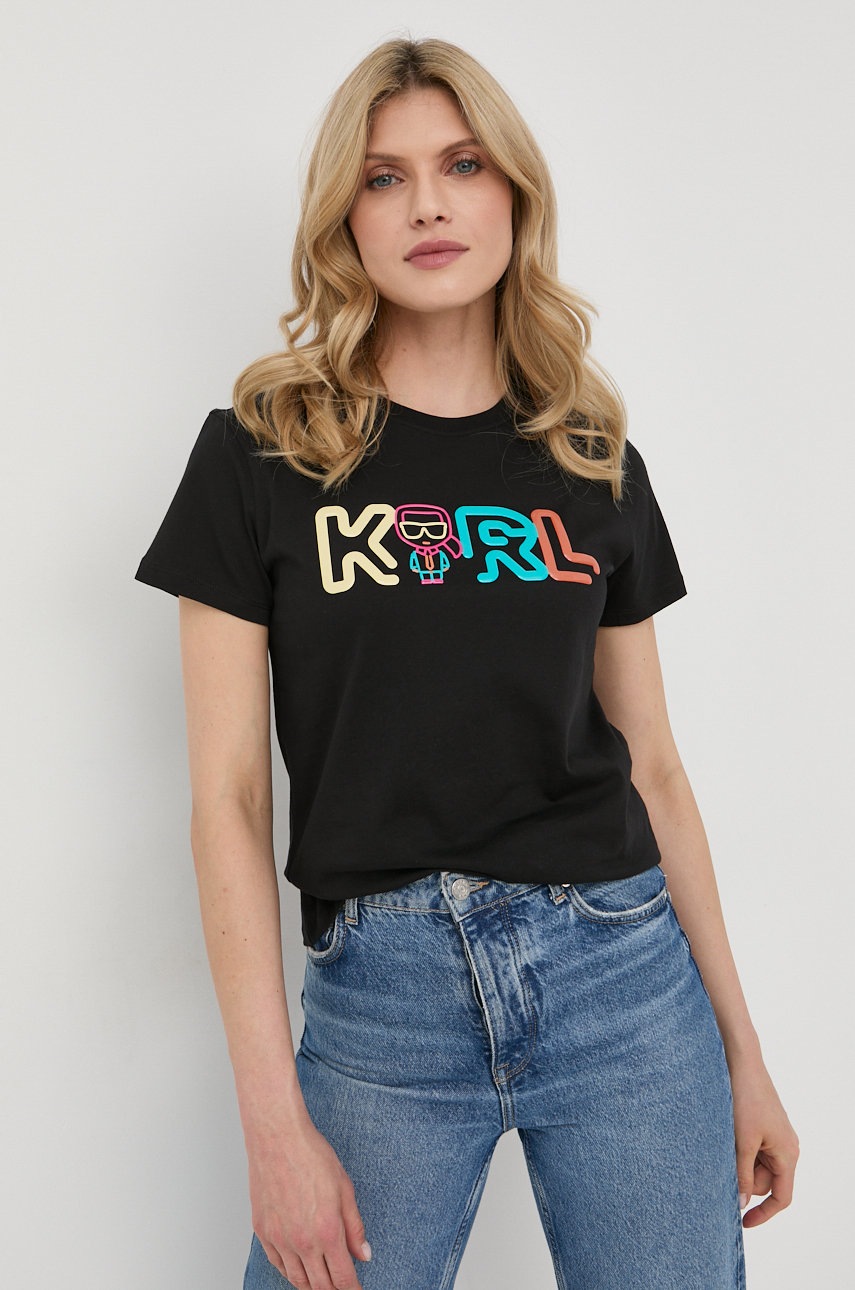 

Памучна тениска Karl Lagerfeld в черно, Черен