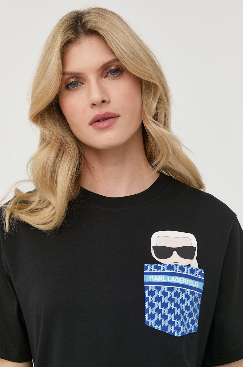 

Памучна тениска Karl Lagerfeld в черно, Черен