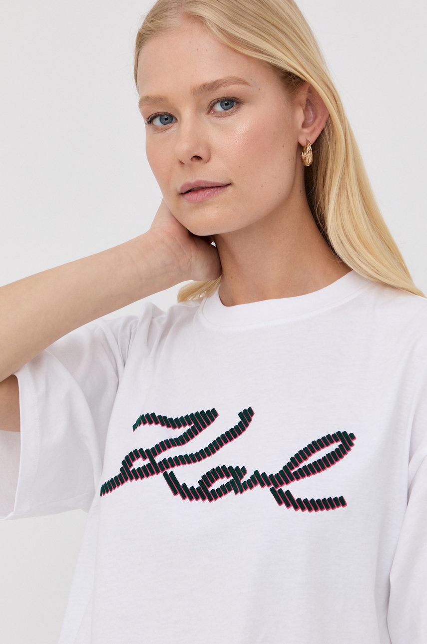 

Памучна тениска Karl Lagerfeld в бяло, Бял