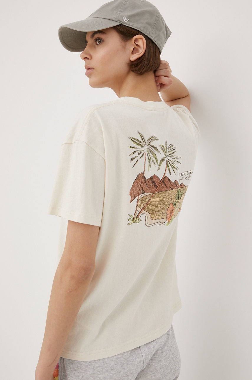 

Памучна тениска Rip Curl в бежово, Бежов