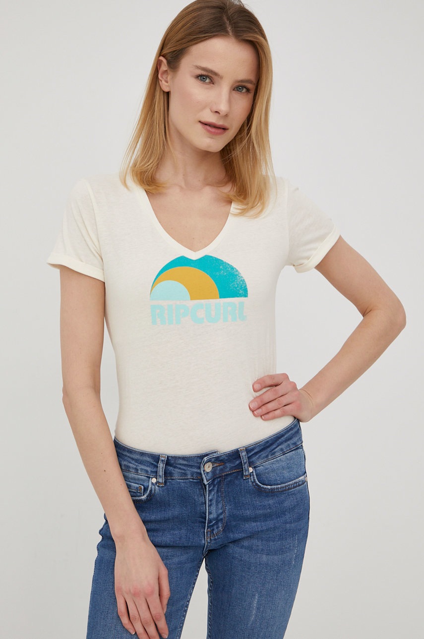 Rip curl tricou din bumbac culoarea bej