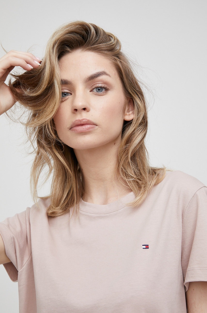 

Памучна тениска Tommy Hilfiger в бежово, Бежов