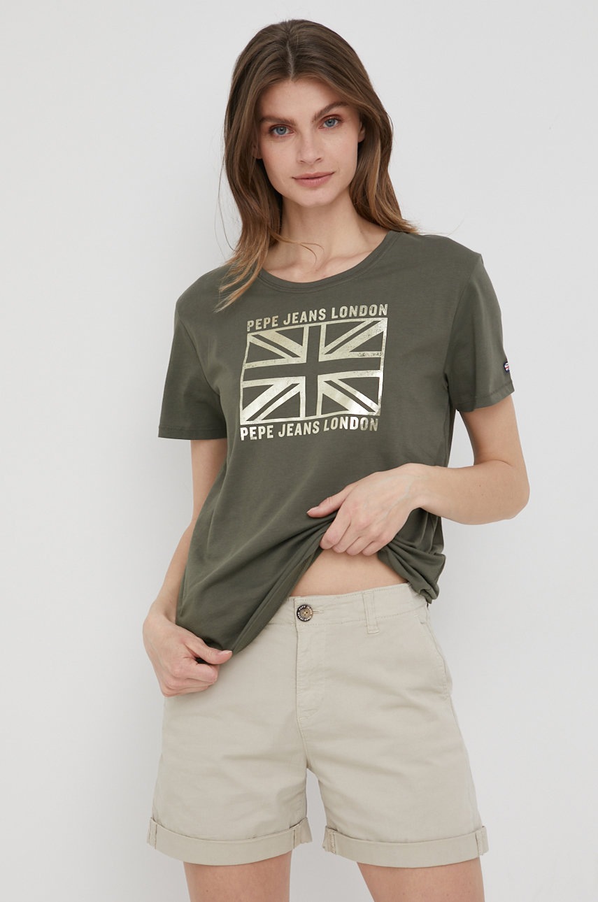 

Памучна тениска Pepe Jeans в зелено, Зелен