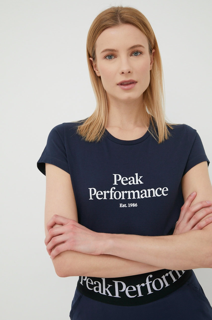

Памучна тениска Peak Performance в тъмносиньо, Тъмносин