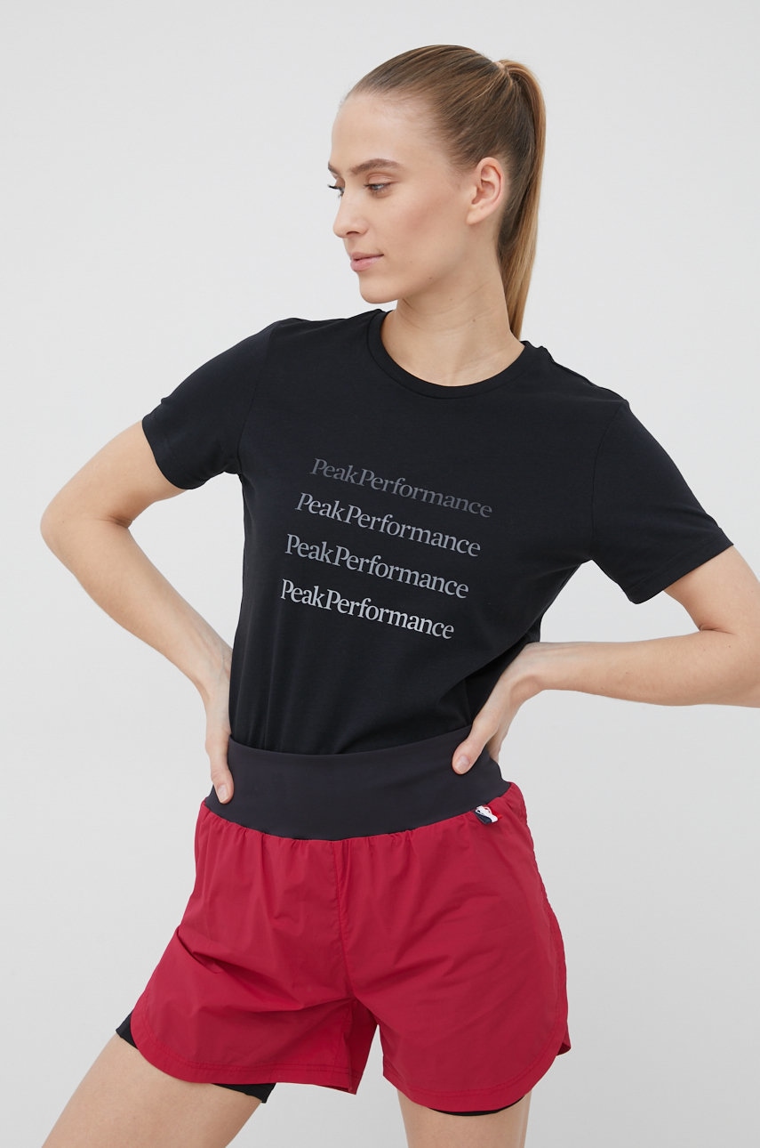 

Памучна тениска Peak Performance в черно, Черен