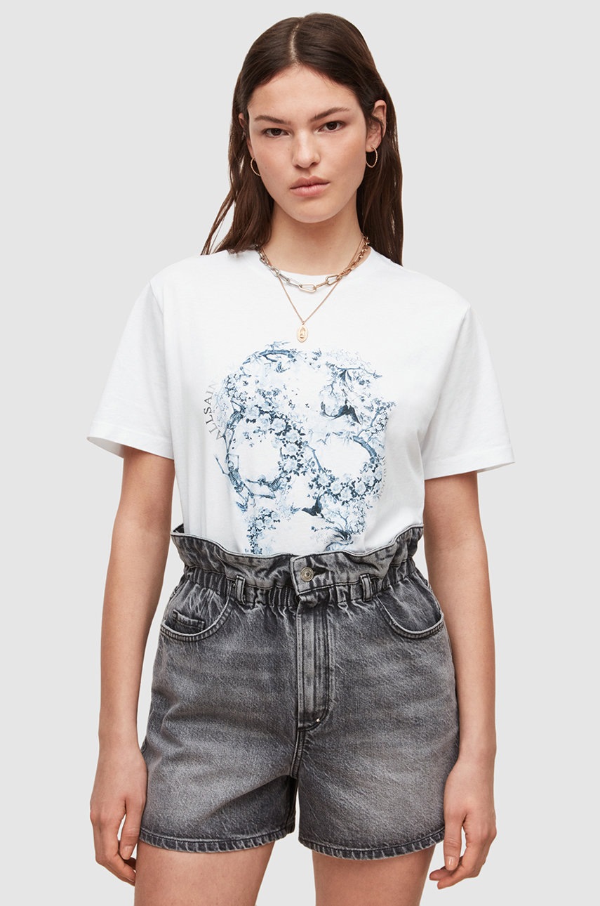 

Памучна тениска AllSaints в бяло, Бял