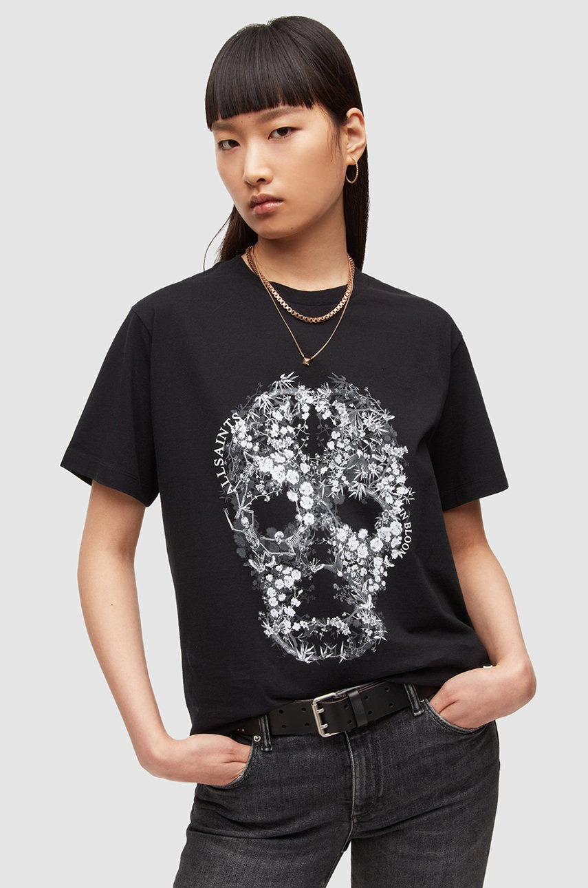 

Памучна тениска AllSaints в черно, Черен