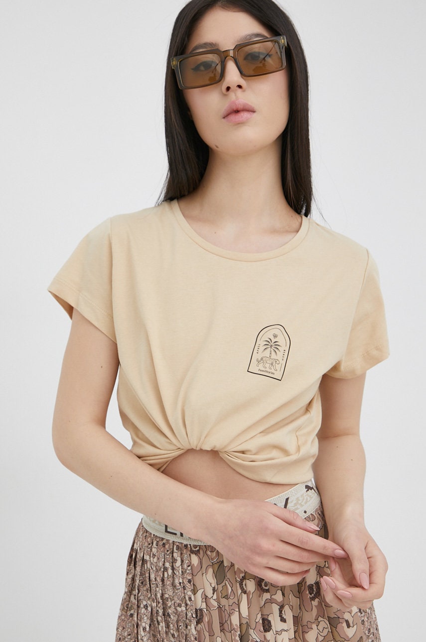 Femi stories tricou din bumbac culoarea bej