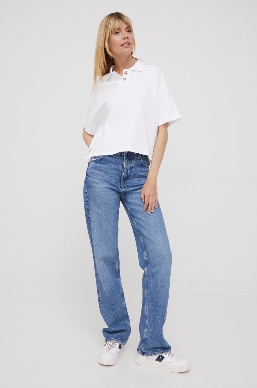 

Хлопковая футболка Marc O'Polo Denim цвет белый с воротником