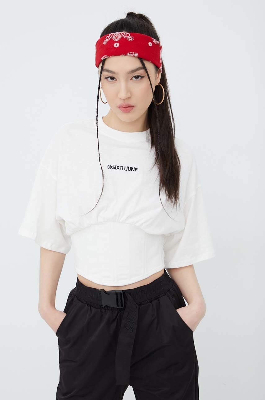 Sixth june tricou din bumbac culoarea alb