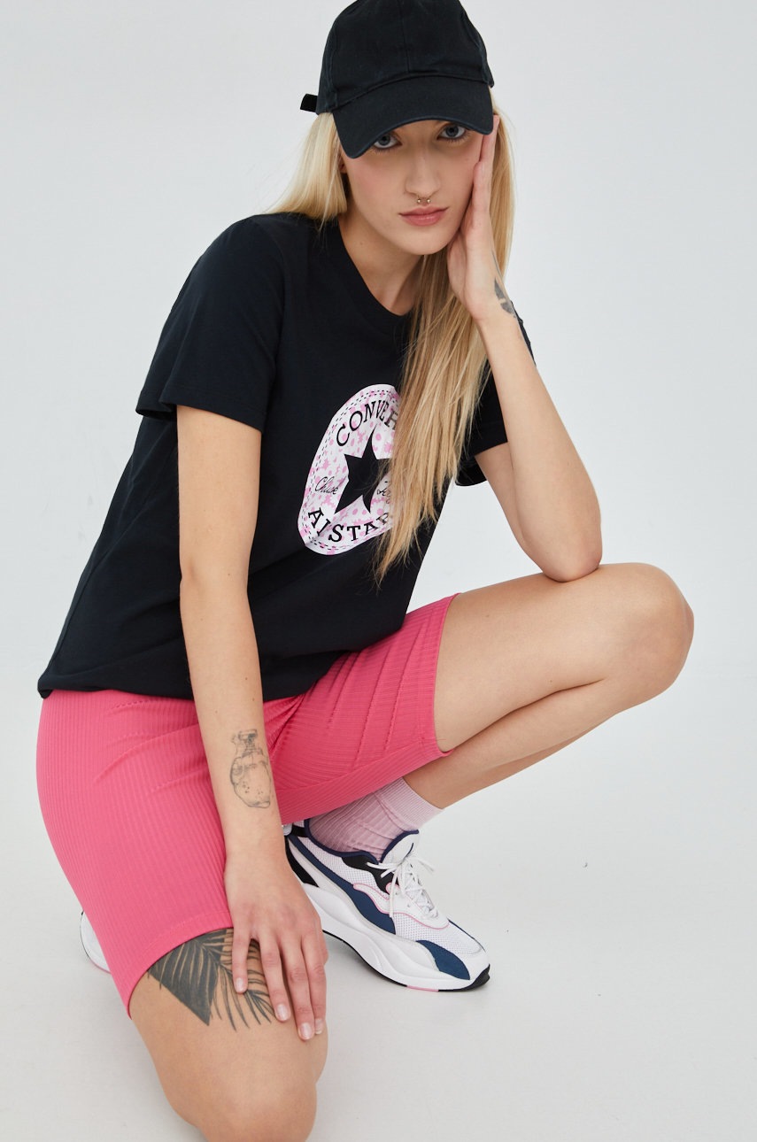 

Памучна тениска Converse в черно, Черен