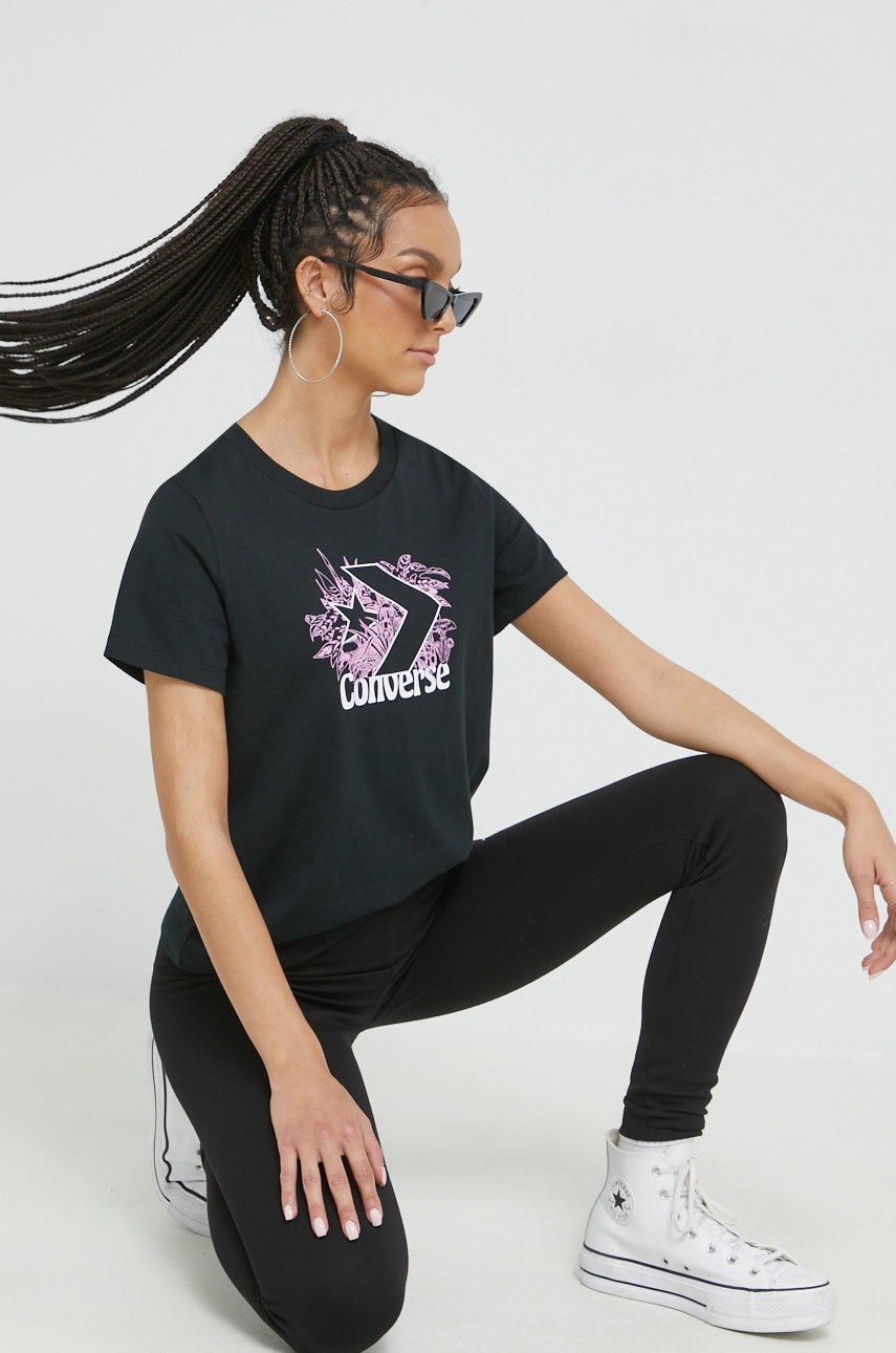 

Памучна тениска Converse в черно, Черен