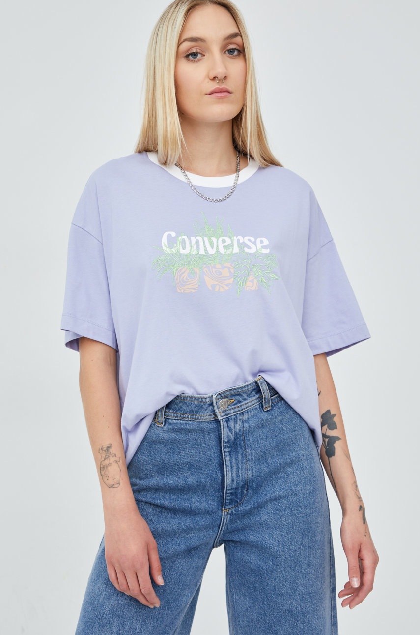

Памучна тениска Converse в лилаво, Виолетов