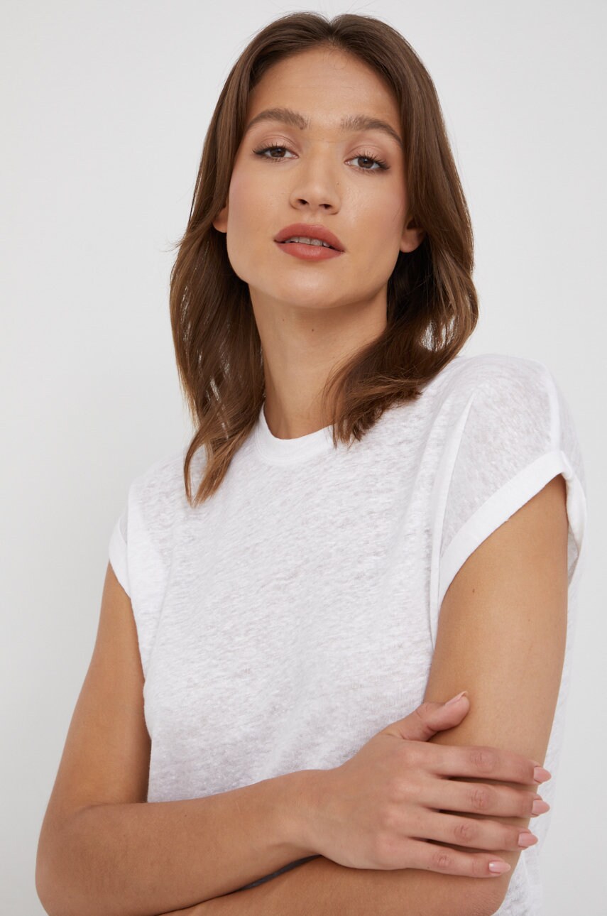 

Ленена тениска Calvin Klein в бяло, Бял