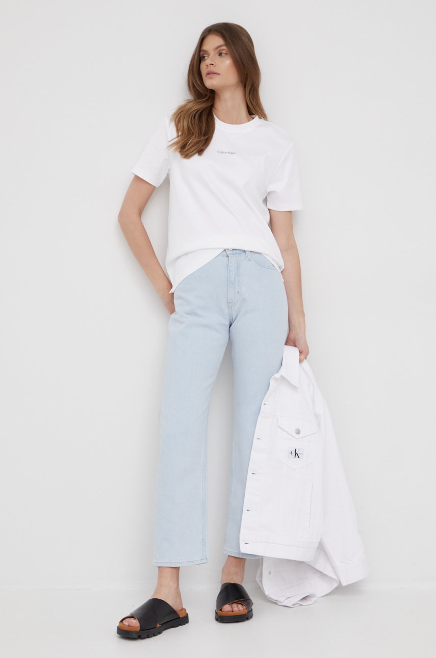 

Памучна тениска Calvin Klein в бяло, Бял
