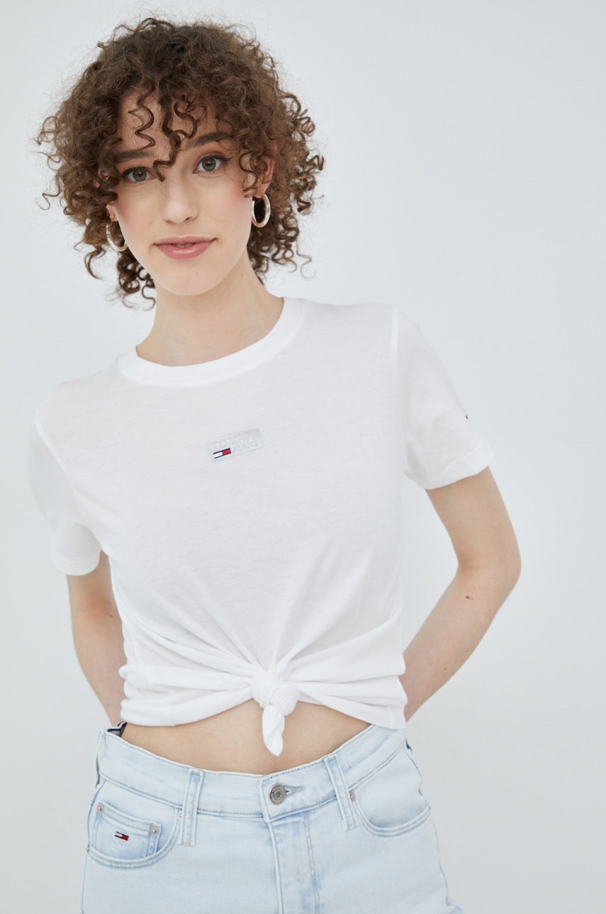 

Хлопковая футболка Tommy Jeans цвет белый