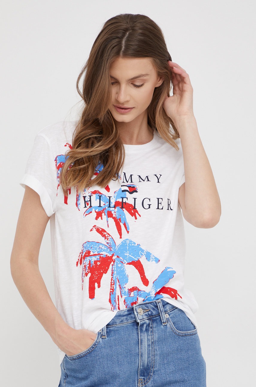 

Памучна тениска Tommy Hilfiger в бяло, Бял