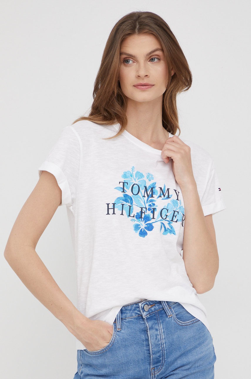 

Памучна тениска Tommy Hilfiger в бяло, Бял