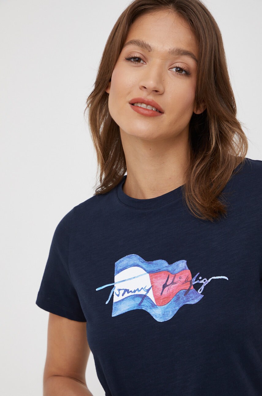 

Памучна тениска Tommy Hilfiger в тъмносиньо, Тъмносин