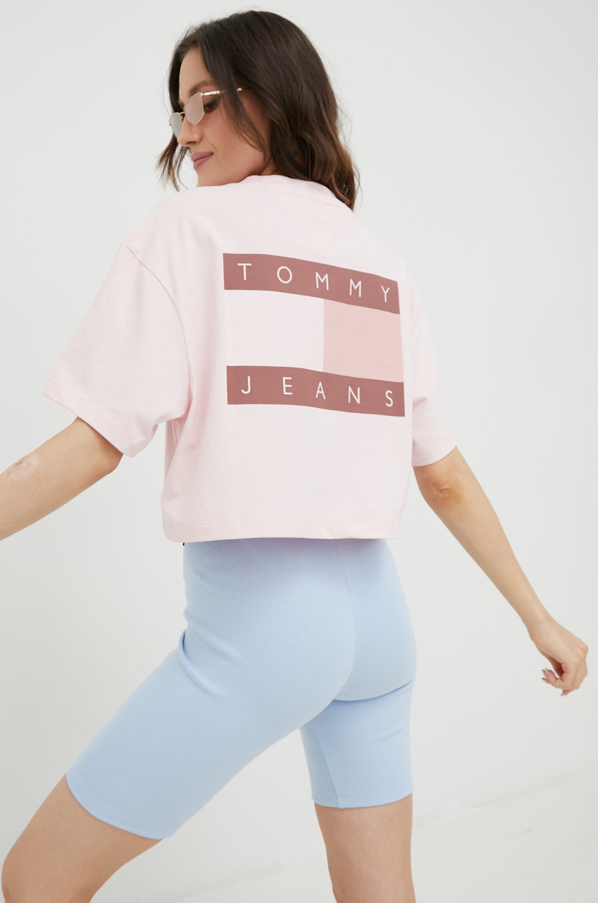 

Памучна тениска Tommy Jeans в розово, Розов