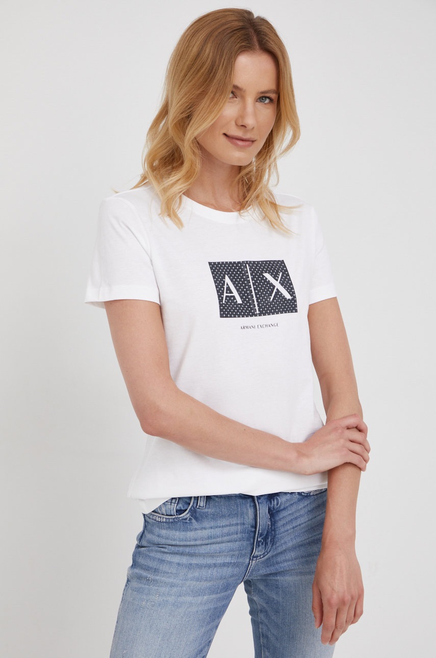 

Памучна тениска Armani Exchange в бяло, Бял