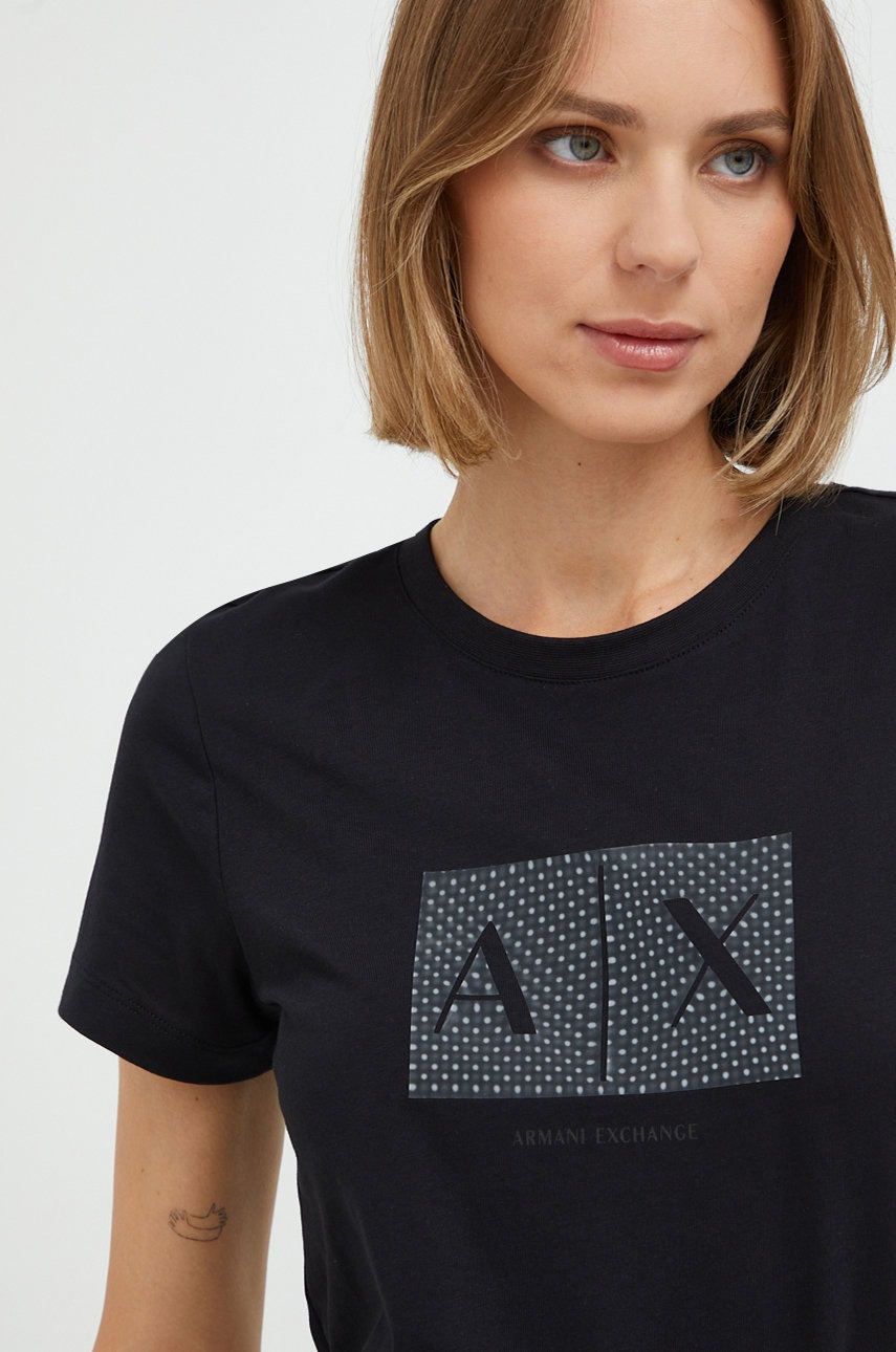 

Памучна тениска Armani Exchange в черно, Черен