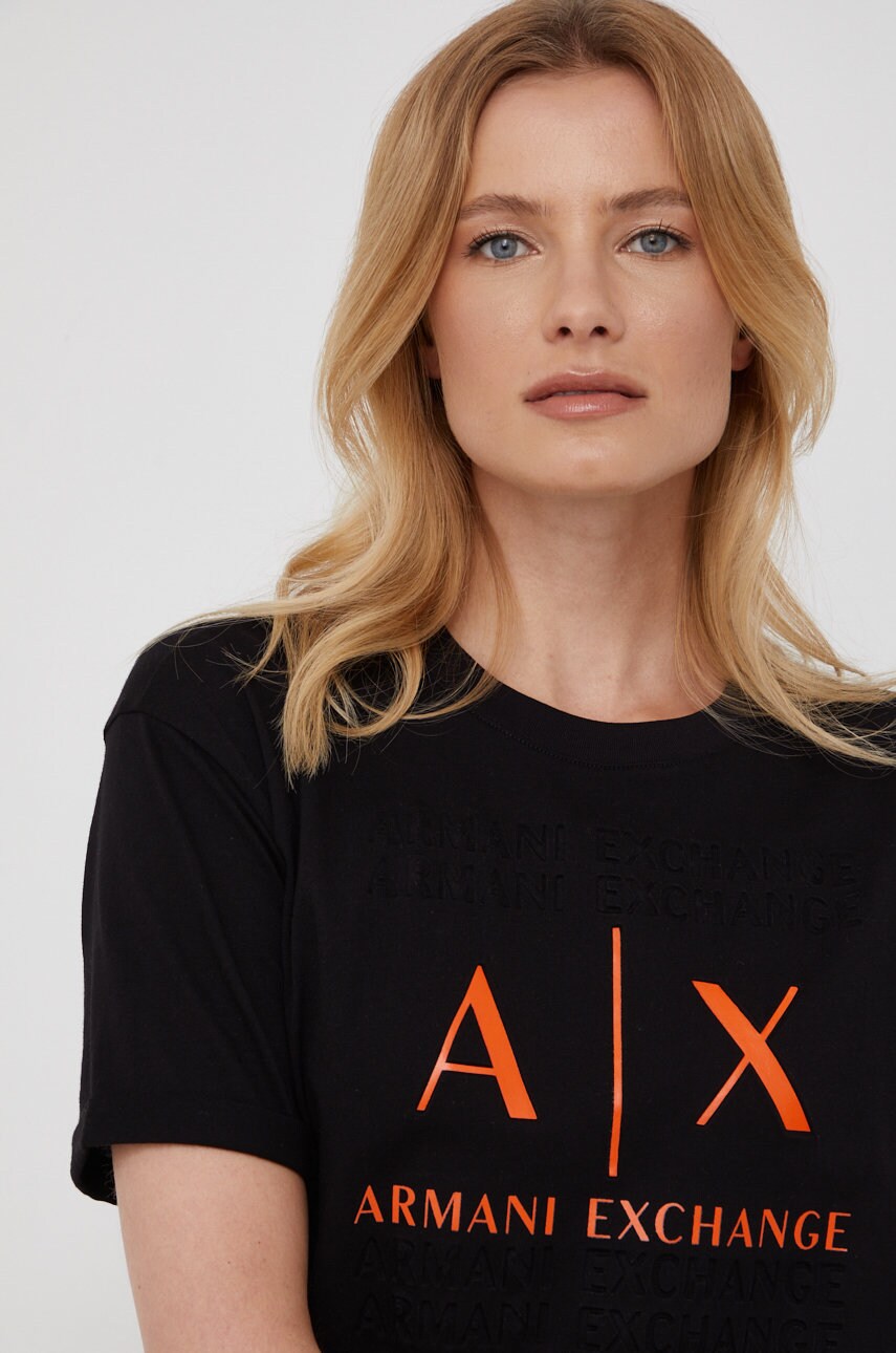 

Памучна тениска Armani Exchange в черно, Черен