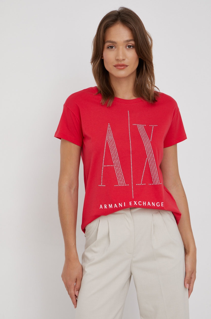 

Памучна тениска Armani Exchange в червено, Червен