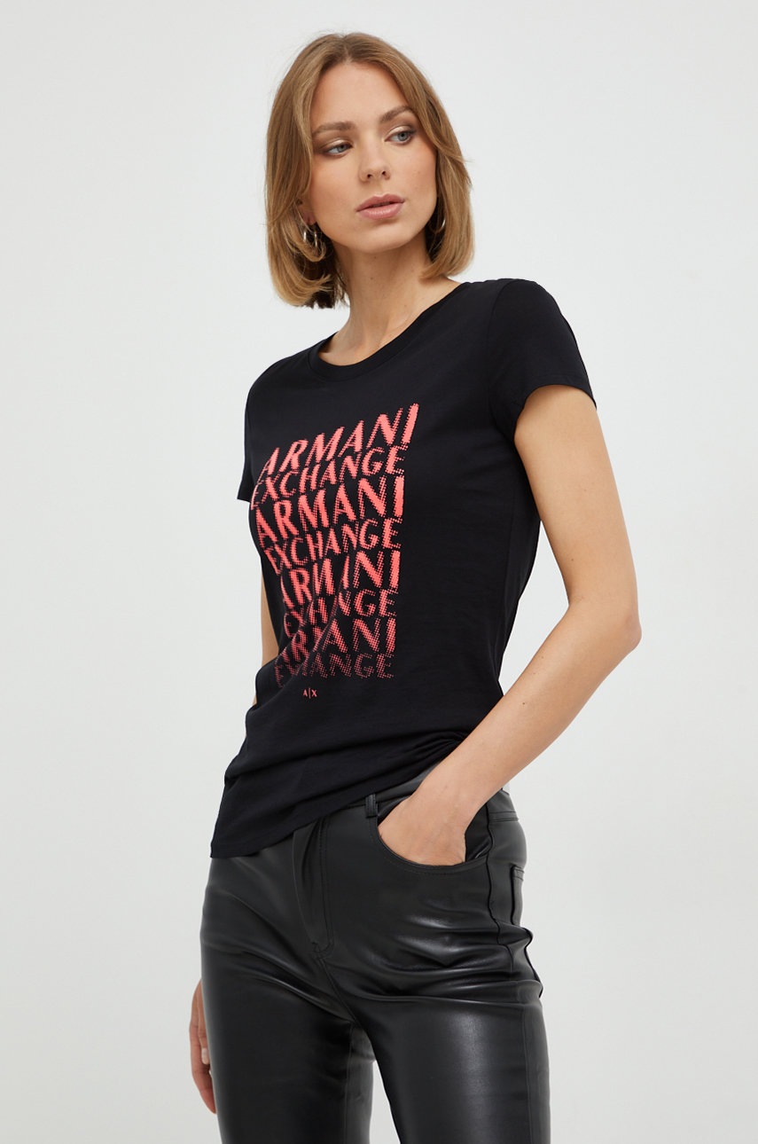 

Памучна тениска Armani Exchange в черно, Черен