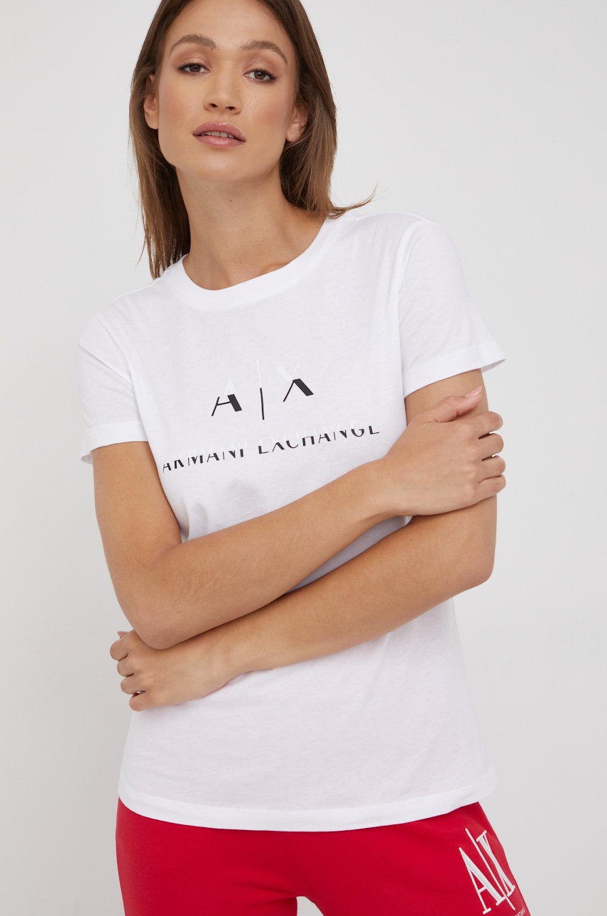 

Памучна тениска Armani Exchange в бяло, Бял