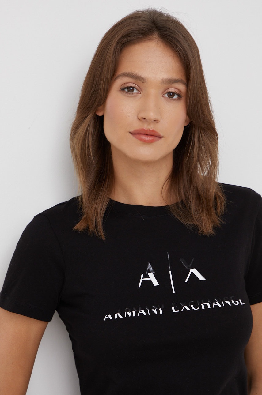 

Памучна тениска Armani Exchange в черно, Черен