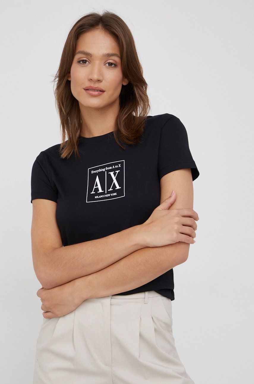 Armani Exchange tricou din bumbac culoarea negru answear.ro