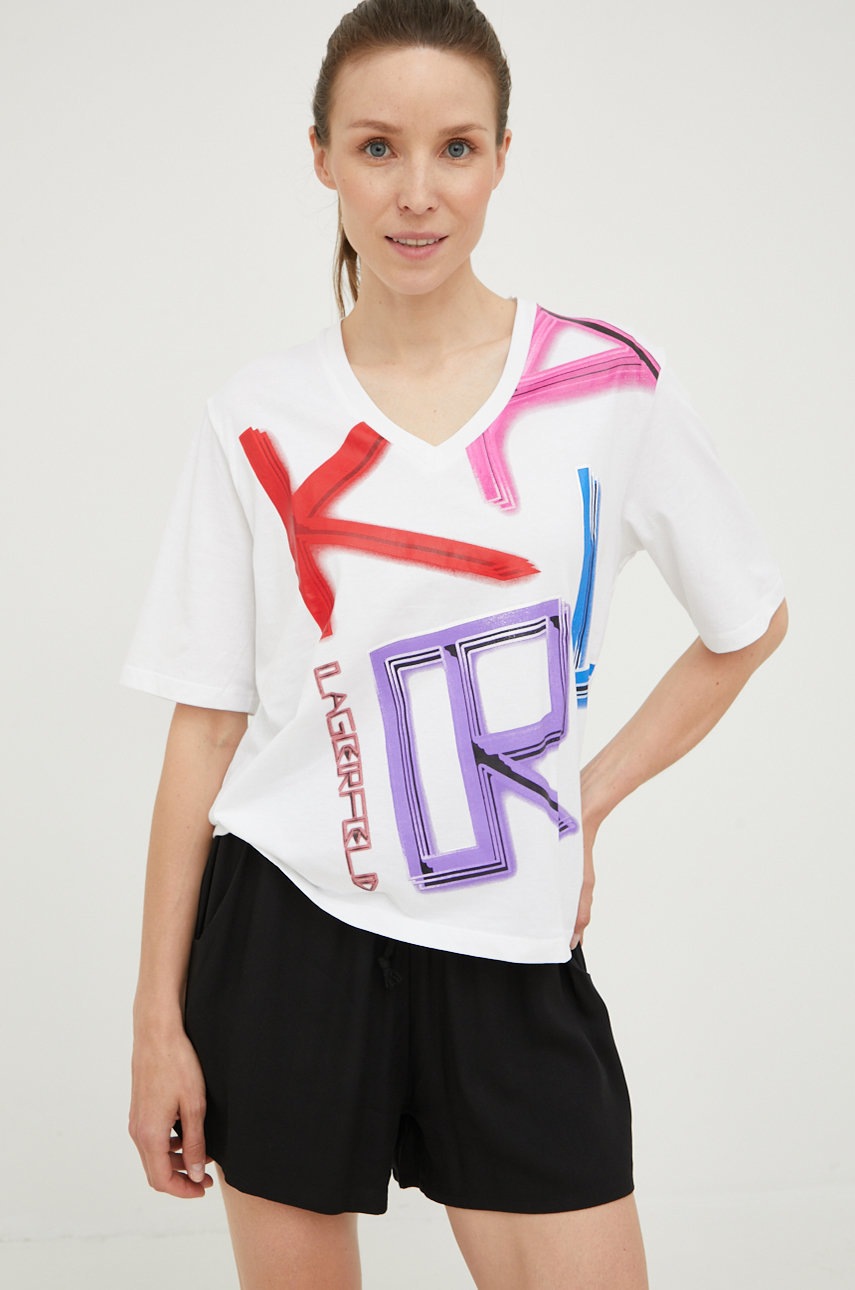 

Памучна тениска Karl Lagerfeld в бяло, Бял