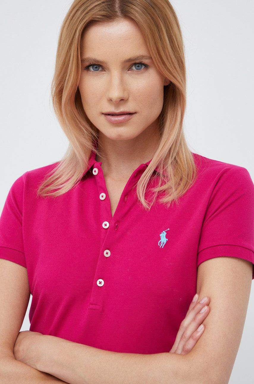 Levně Polo tričko Ralph Lauren růžová barva, s límečkem, 211870245034
