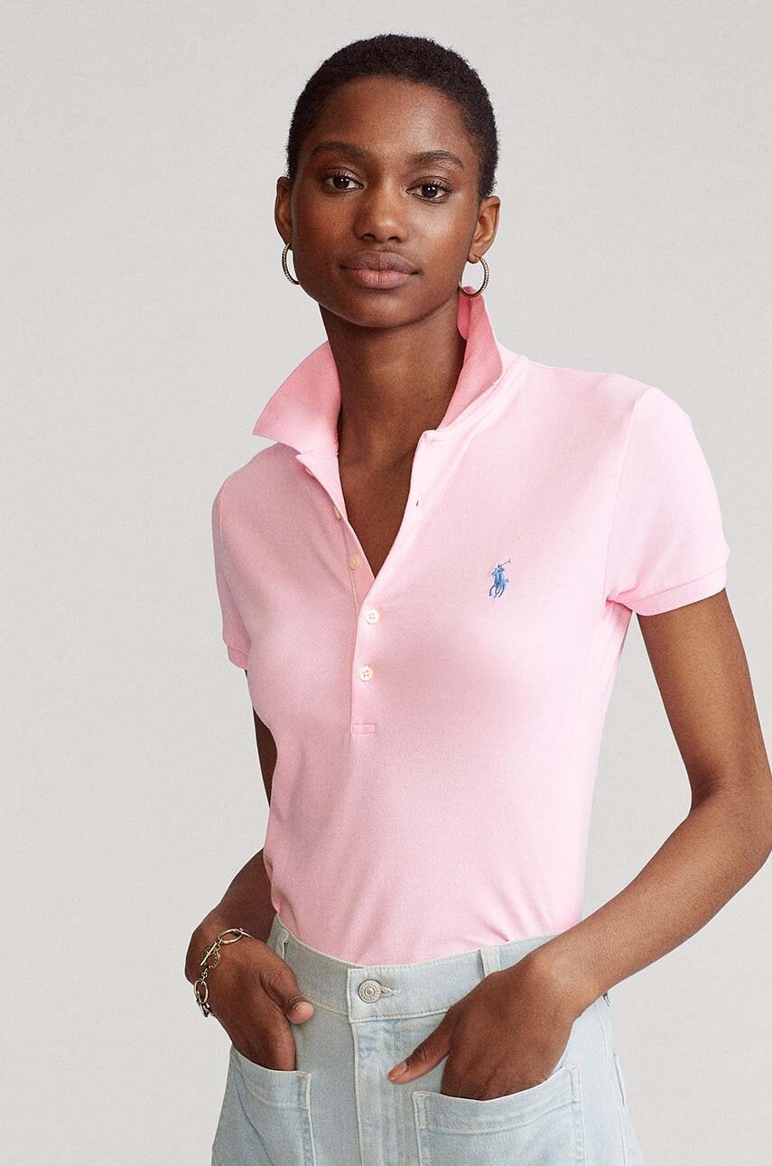 Levně Polo tričko Ralph Lauren růžová barva, s límečkem, 211870245013