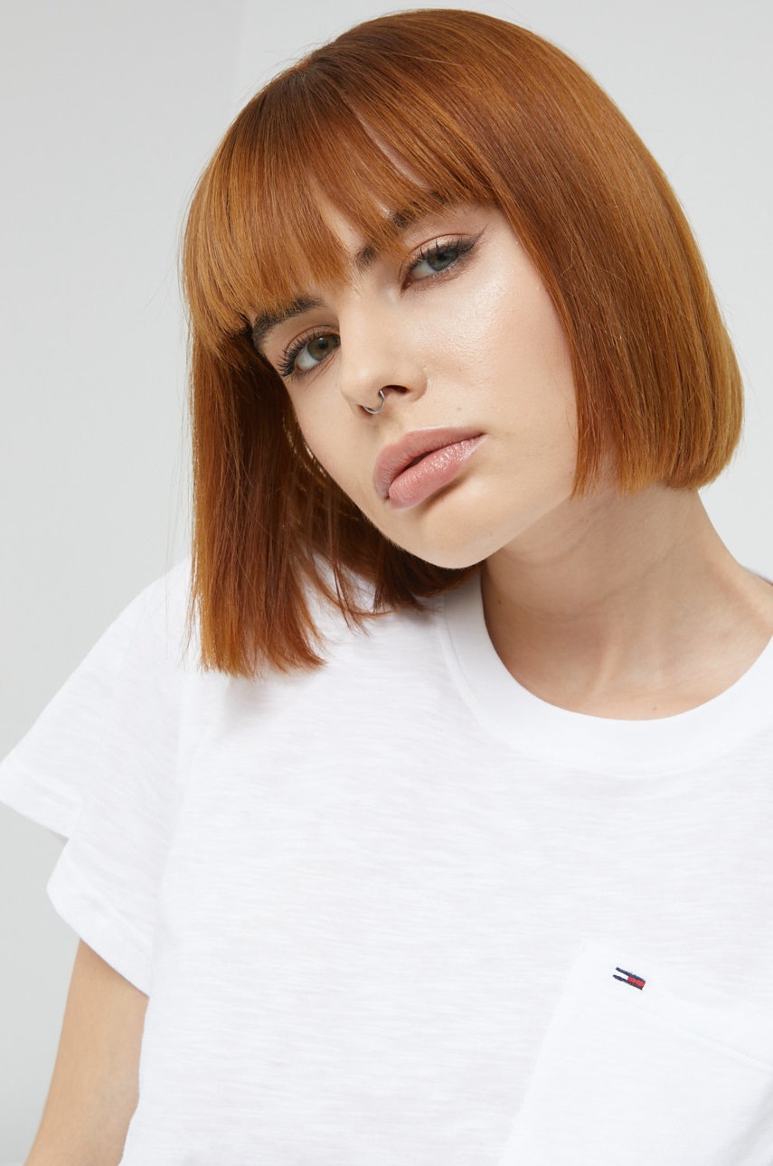 

Памучна тениска Tommy Jeans в бяло, Бял