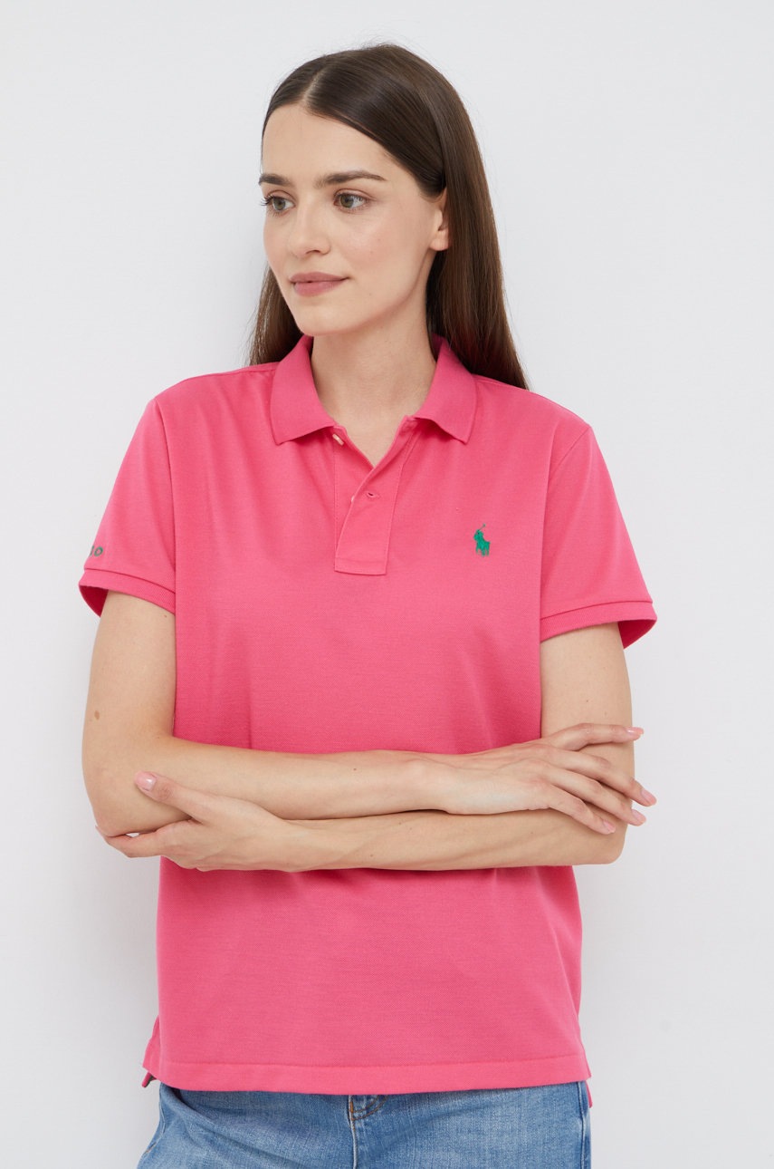 

Тениска с яка Polo Ralph Lauren в розово с яка тип peter pan, Розов