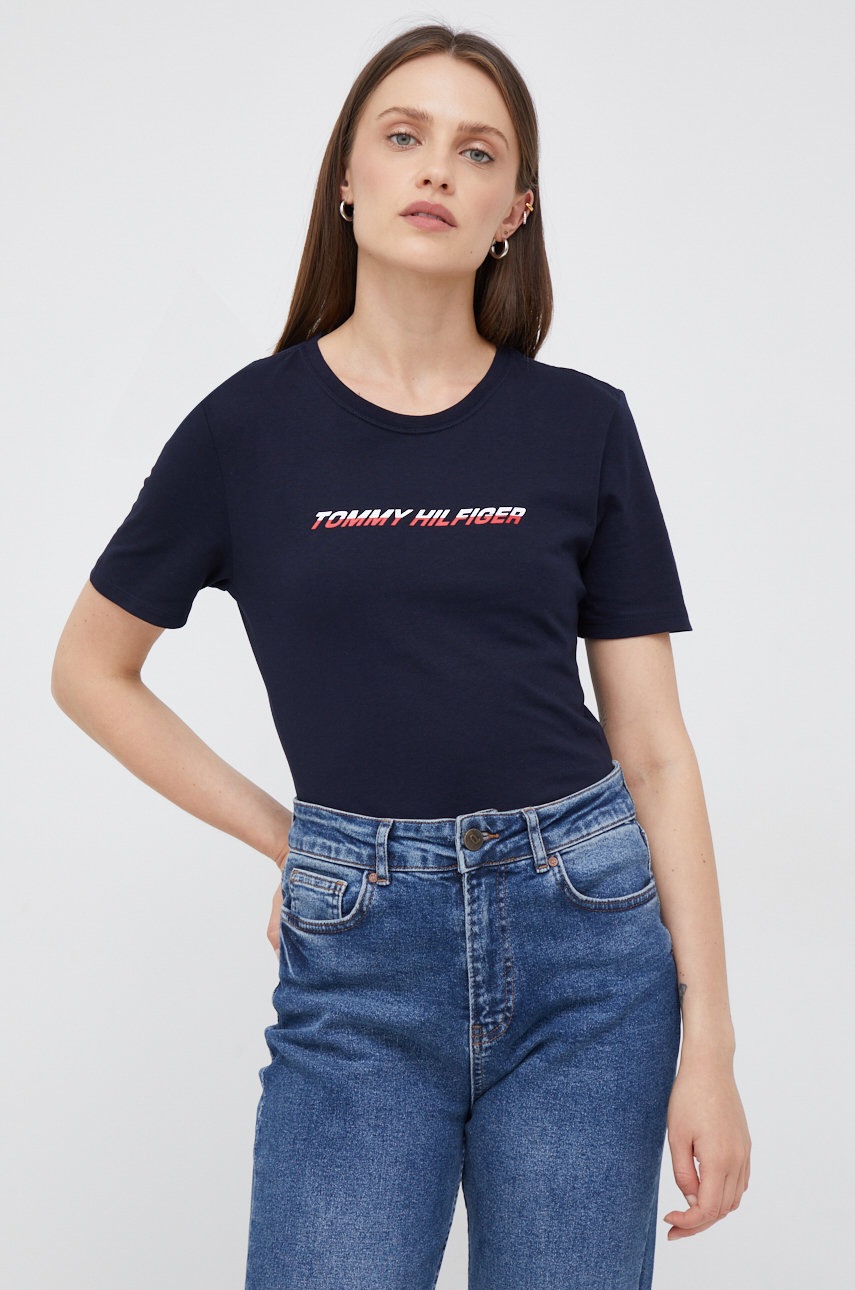 

Памучна тениска Tommy Hilfiger в тъмносиньо, Тъмносин