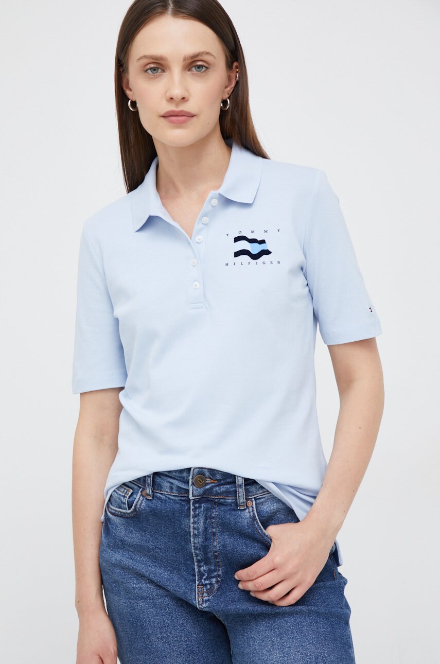 

Тениска с яка Tommy Hilfiger с яка тип peter pan, Син