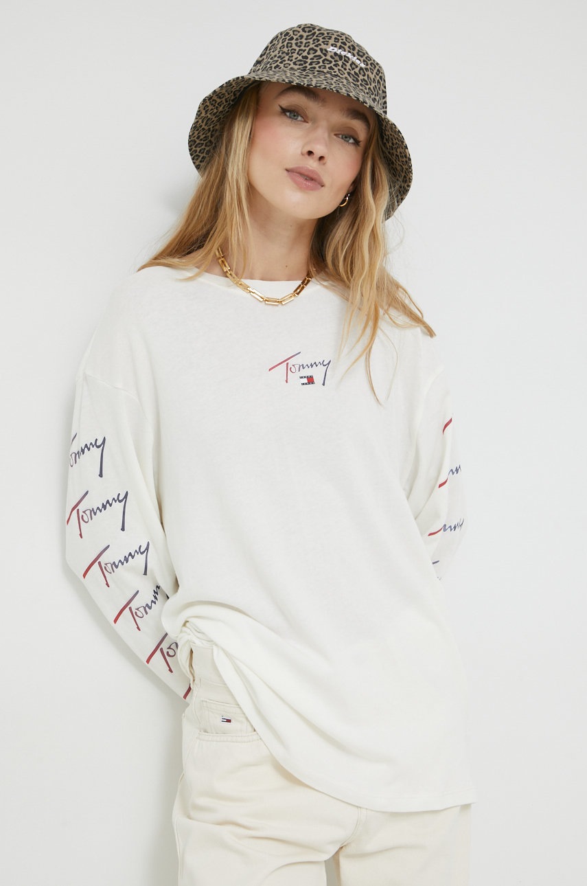 

Памучна блуза с дълги ръкави Tommy Jeans в бежово, Бежов