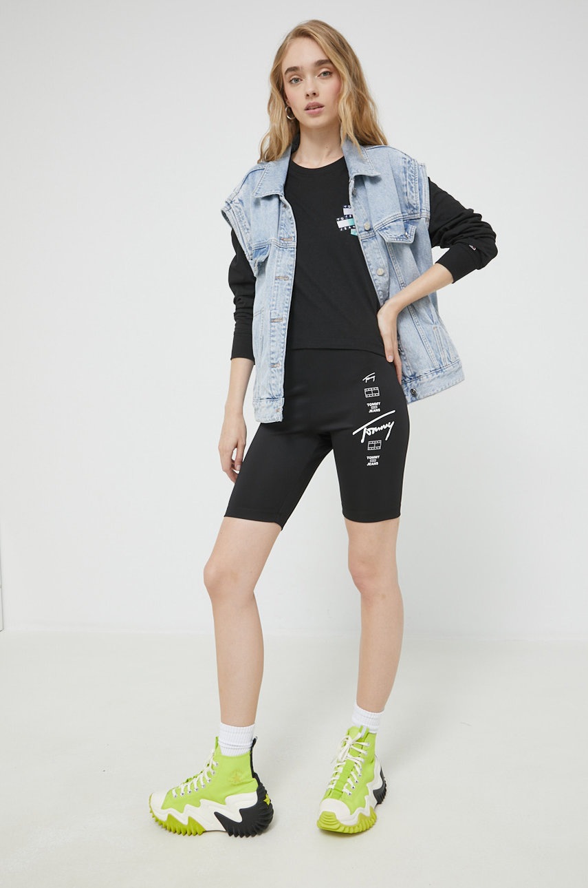 

Бавовняний лонгслів Tommy Jeans колір чорний